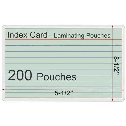 Index Card Laminating Pouches, 5 Mil Index Card Pouches, Heat Sealing Laminating Pouches, Thermal Pouches - 5-1/2" x 3-1/2" - 200 Pouches