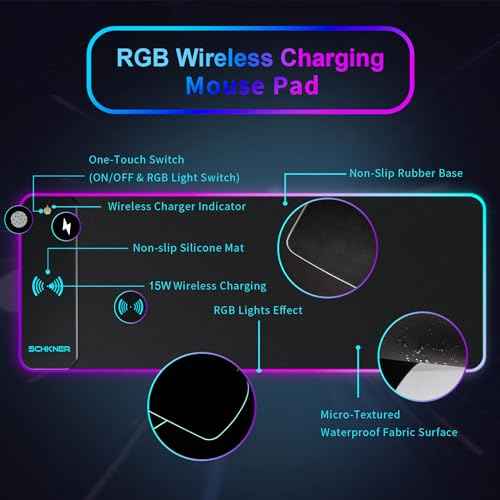 RGB Gaming Mouse Pad with Wireless Charging 15W, Large Desk Mat 800x300x4mm, 10 Light Modes Keyboard Pad with Non-Slip Rubber Base, Waterproof Mousepad for Gaming PC MacBook Laptop