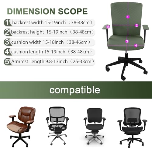 Olive Green 4-Piece Office Chair Cover Set (Seat, Back, Armrest Pads) by Tallew