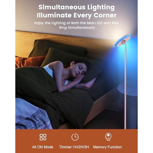 42W Pink Floor Lamp, 3700LM Super Bright Standing Lamp with RGB Side Light, Timer/Memory Function, 2700K-6500K Dimmable LED Lighting for Living Room, Tall Light with Remote & Touch Control
