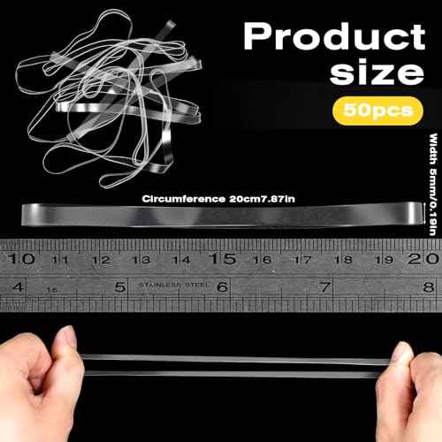 50 Pcs Clear Rubber Bands 200x5mm (Perimeter x Width) Transparent TPU Rubberband Clear Elastic for Home Office Crafts