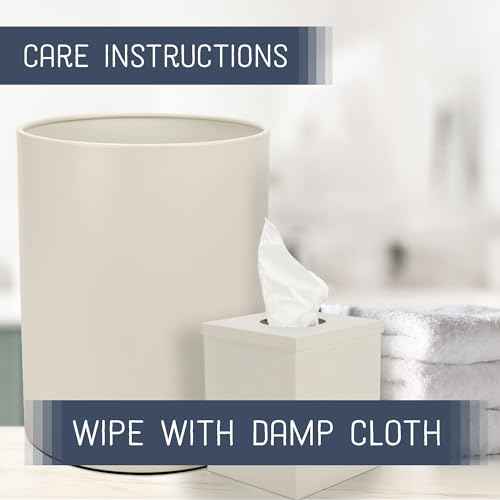 Round Bathroom Trash Can Wastebasket and Cube Tissue Box Holder Organizer Matching Accessory Set of 2, White