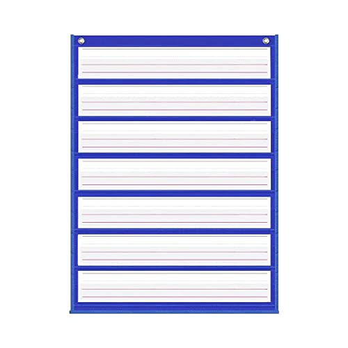 Auchq Magnetic Pocket Chart,Standard Pocket Chart with 7+1 Pockets,14 Double-Sided Dry-Eraser Cards for Daily Schedule,Class Demonstrations,Classroom Office Home Activities (Blue)