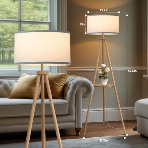 Floor Lamp with 3 Light Modes Adjustable? Wood Tripod Floor Lamp Modern LED Standing Lamp with Dimmable Brightness, Perfect for Living Room, Bedroom, and Office, Burlywood