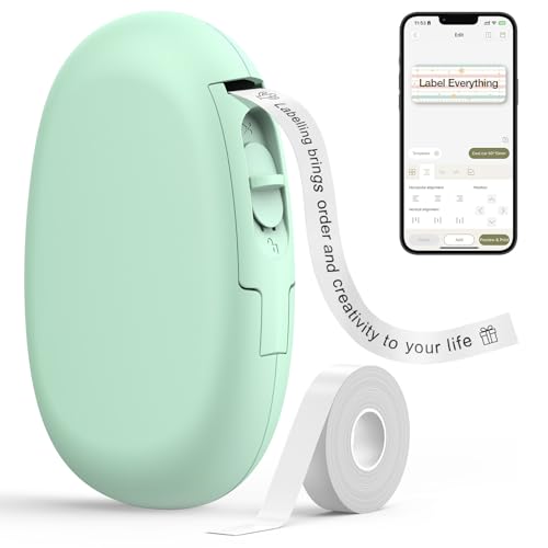 SUPVAN E10 Bluetooth Label Maker Machine with Tape, Continuous Waterproof Label, Versatile App with 35 Fonts and 1k+ Icons, Label Printer for Home, Kitchen, School, Office Organization, Green
