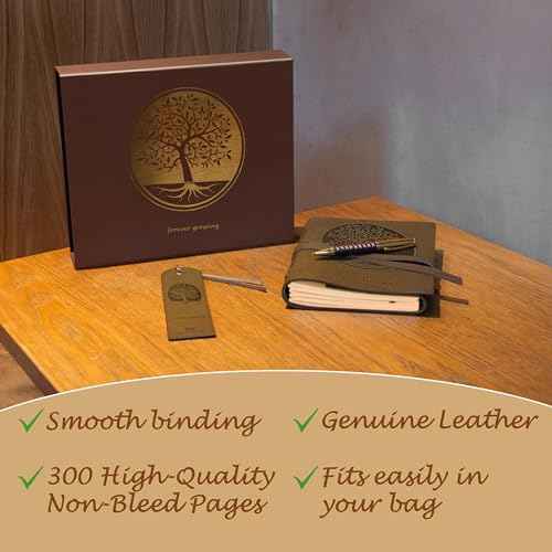 Leather Bound Journal for Men and Women, Handmade Gift Set with Tree of Life Embossed Journal and Stylish Pen, Vintage and Classic, Notebook, Sketchbook, Planner and Diary (300 Pages) (8x6")