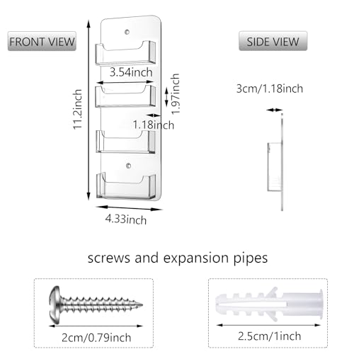 Hillban Wall Mount Business Card Holder with 4 Clear Acrylic Pockets – Office Organization