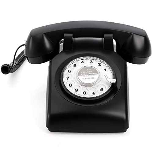 Dicunoy Retro Rotary Dial Telephones, Vintage Old Telephone for Landline, Black 1960's Classic Style Corded Landline Phones for Home, Office, Farmhouse Deco