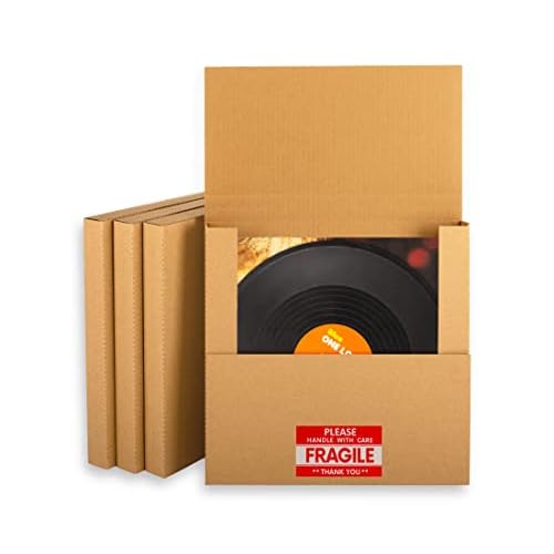 Kraft Vinyl Record Mailers, 12.8"L x 12.8"W x 1"H LP Album Shipping Boxes for Packing, Moving, Storage, 25 Pack Multi Depth Mailing Box with Fragile Stickers