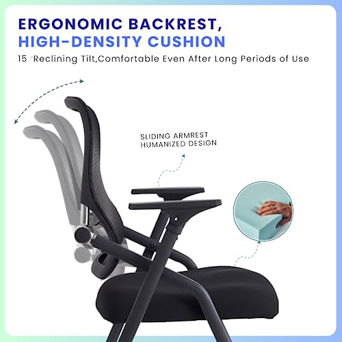 BROBRIYO Pro, Stackable & Foldable Conference Room Chairs with 2X Thick Cushion, Black, 1 Pack