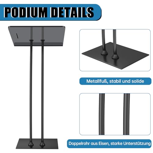 Vakiorn Black Acrylic Podium Lectern with Iron Base, 10mm Countertop, Multi-Use Pulpit for Church, Classroom, Conference