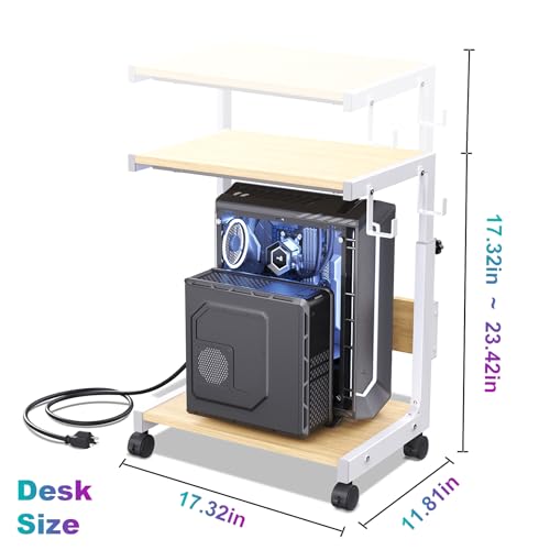 Computer Tower Stand with Charge Station and USB Charging Port - Height Adjustable PC Tower Stand, Under Desk CPU Holder Cart with Locking Caster Wheels for Fits Most PC