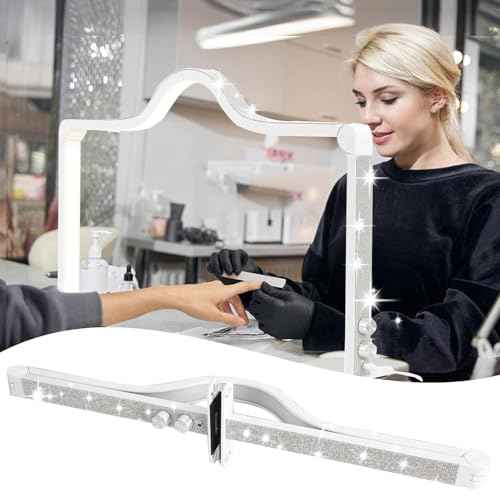 Foldable Half Moon LED Nail Desk Lamp for Nail tech,3000-600K Adjustable Brightness,3 Color Temperature Led Nail DeskLight forNail/Tattoo/Lash Tech(White)