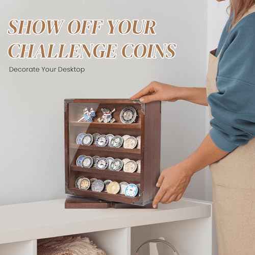 Rotating Challenge Coin Display Cabinet, Double-Sided Storage Display, Military Coin Holder Display£¬4 Layers & 2 Grooves£¬ The Ideal Gift for Challenge Coin Collectors