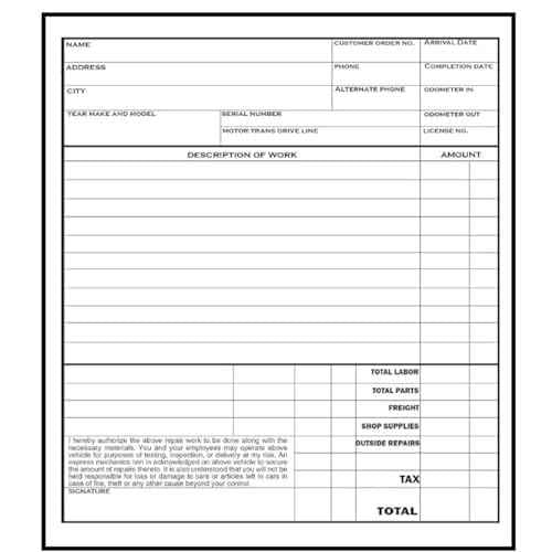 100 Pack Car Vehicle Repair Order and Invoice Receipt Form 2 Part Carbonless Auto Repair Shop Garage Form