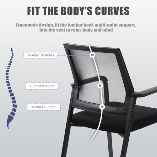 KLASIKA Desk Chair No Wheels - Fixed Back Ergonomic Guest Chair with Lumbar Support, 2.7" Thick Seat, Black