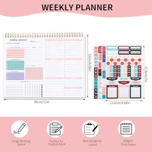 Weekly To Do List Notepad, 8.5''x11'' Weekly Desk Planners with 52 Tear Off Sheets Undated Planner Habit Tracker & Productivity Organizer for Home and Work, Pink