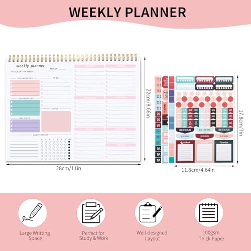 Thboxes Pink Weekly Desk Planner 8.5x11 To Do List Notepad, 52 Sheets