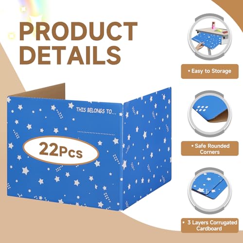 EARTHSON 22 Pack Desk Dividers for Students, Cardboard Privacy Folder for Students, Privacy Boards, Test Divider Classroom Study Carrel Teacher Supplies, Blue