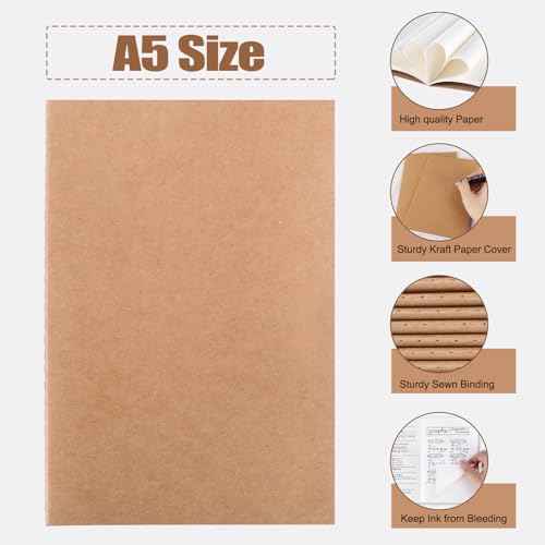 EOOUT 80pcs Kraft Notebooks for Kids, Blank Journals Bulk, Sketch Books, 60 Pages Composition Notebook, 80gsm, 8.3x5.5 Inches, Travel Journal Set, for Travelers, Students and Office Supplies