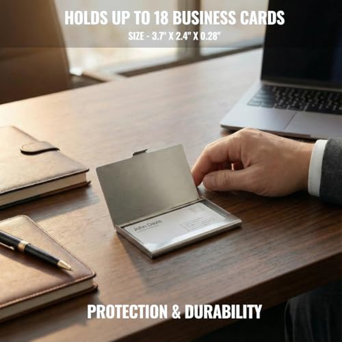 SunplusTrade Stainless Steel Business Card Holder 3.7" x 2.4" Slim Minimalist Pocket Case for Men & Women - Fits 18 Cards