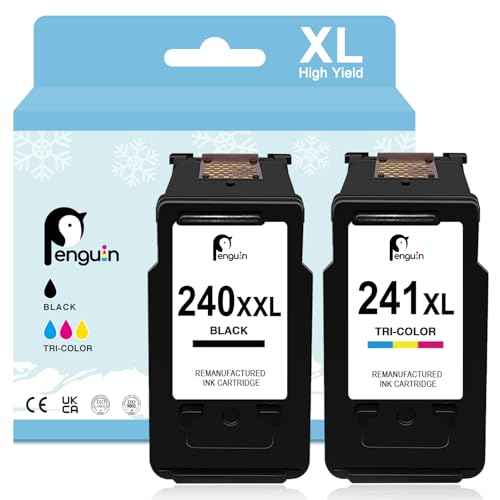 Penguin 240XL 241XL Ink Cartridges for Canon Printer Ink 240 241 XL Combo Pack for MX479 MX432 MX392 MG3600 MG3620 MG3520 MG3522 MG3122 MG4120 Printer 240xxl 241xl Black Color
