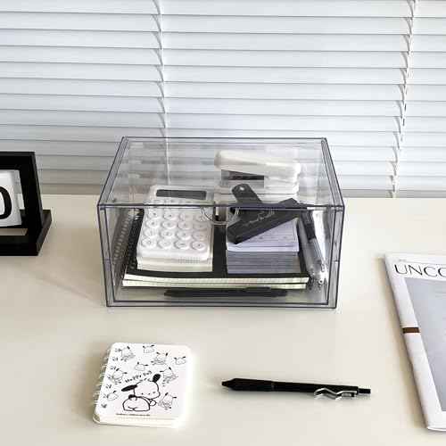 Clear Desk Organizers and Accessories, 2 Pack Plastic Drawer Organizer for Office Supplies, Marker Pen, Art Crafts, Stationery, Coffee Pods, Stackable Home Storage (2 Drawers)