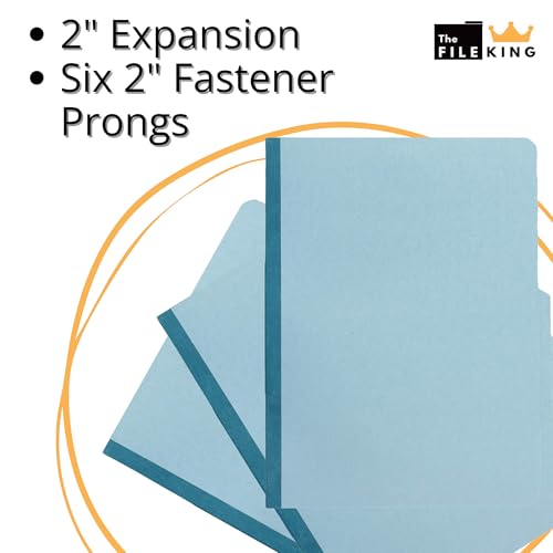 The File King Pressboard Classification Pale Blue Partition File Folder | Legal Size - Box of 10 | Two Dividers | Six 2¡± Durable Fastener Prongs | 2/5 Cut Top Tab | 2¡± Expansion