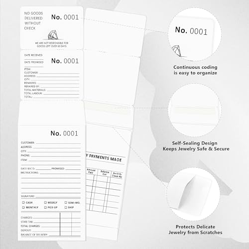 100 Pcs Jewelry Repair Envelopes 3-Part White Paper with Serial Numbers & Tear Lines