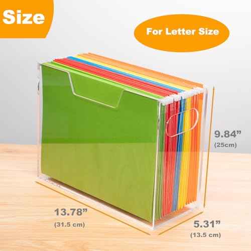 SEANADO Acrylic Hanging File Folder Organizer Box, File Holder with Handles for Letter/A4 Size, Clear File Box Desktop Folder Storage for Office Home Work Desk Cabinet