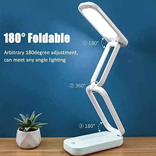 keeda Solar Foldable Desk Lamp, Portable Dimmable LED Reading Lamp with Solar & USB Charging Port for Student Bedside Night Light Cordless Table lamp for Office, Bedroom, Travel, Emergency (Blue)