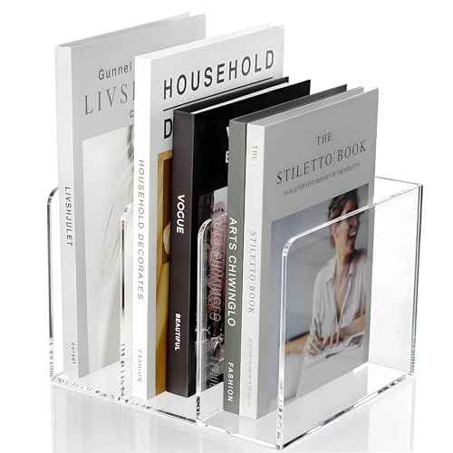 Clear Magazine File Holder with 3 Vertical Compartments, Acrylic Desk Organizer and Accessories Magazine Rack File Organizer Workspace Sorters Bookend for Office Home Desktop