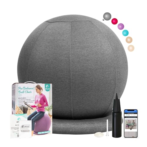 ENOVI ProBalance Ball Chair 65cm Deepspace Grey – Yoga Ball Chair with Slipcover, Base, Home Office