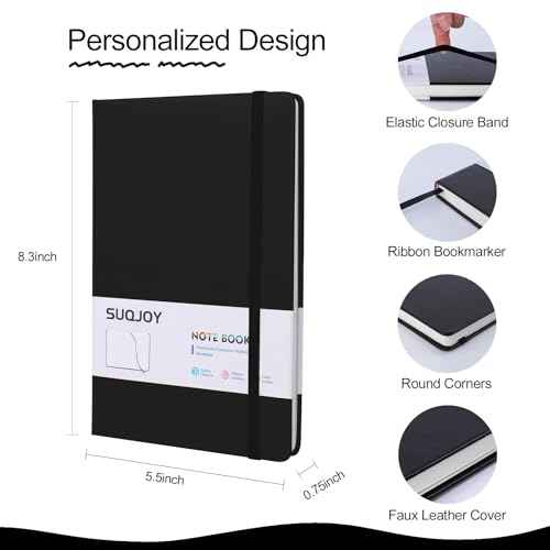 Lined Journal Notebooks for Writing, 100 GSM Thick Paper, 8 Pack Hardcover Notebooks, A5 College Ruled Notebook, Journaling Notebook for School/Travel/Office (Black- 8 Pack)
