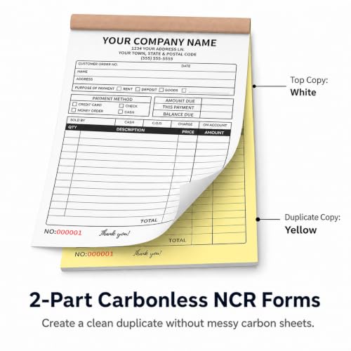 Custom Carbonless Receipt Book with Logo — 2-Part Invoices for Small Business