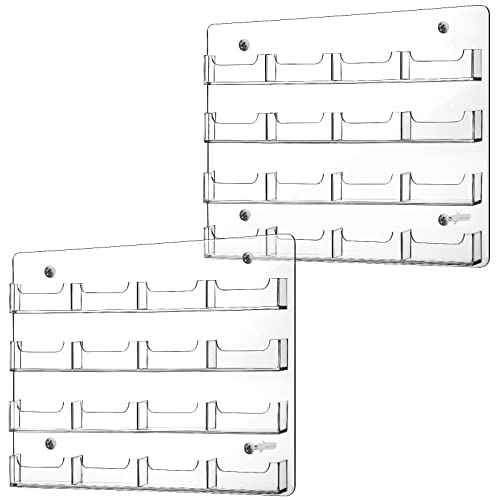 Lincia 2 Pieces Acrylic Business Card Holder Wall Mount Clear Sticker Display Rack Multiple Clear Acrylic Card Organizer Sticker Display Stand Pre Drilled Index Card Storage (16 Pockets/ 15.7 x 11.8)