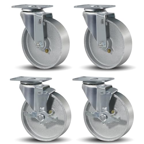 5" Caster Wheels Heavy Duty 2000 lbs£¬Swivel Casters Set of 4, Industrial Plate Casters, Semi Steel Cast Iron Wheels for Furniture,Workbench (2 Swivel & 2 Brakes)