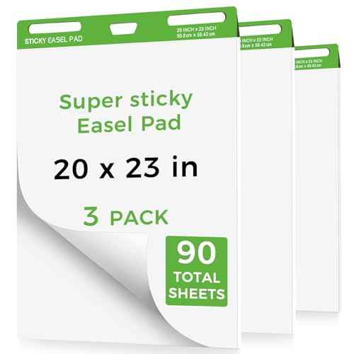 Sticky Easel Pads 20 x 23 Inches, 3 Pack Anchor Chart Paper for Teachers, Self Stick Flip Chart Paper with Sticky Back for Classroom, Office, 30 Sheets/Pad (White)