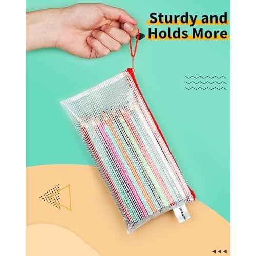 Smarpau 96 Pack Pencil Pouch, 12 Colors 9.3" x 4.7" Small Mesh Zipper Pouches, Clear Pencil Case Waterproof Zipper Bags for Office Supplies, Travel Organization