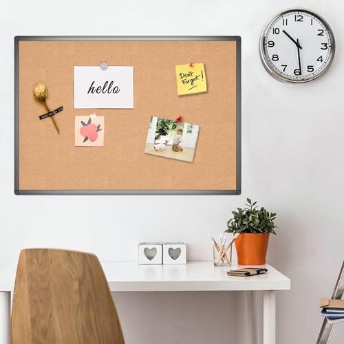 VIZ-PRO 36x24 Inch Cork Notice Board with Black Aluminum Frame - Bulletin Board