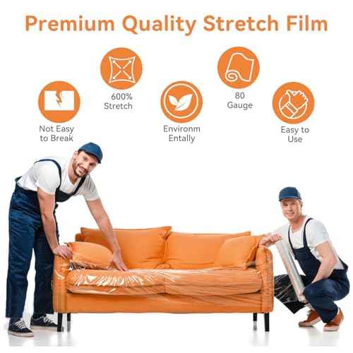 Stretch Film Shrink Wrap Roll 18" x 1500' - Industrial Plastic Wrap for Moving, Heavy Duty 80 Gauge, 600% Stretch for Packing, Pallets, Shipping&Furniture Protection?-4 Rolls