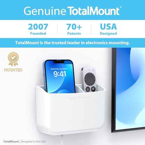 TotalMount Hole-Free Remote Holder ? Eliminates Need to Drill Holes in Your Wall (Premium White Holder for 2 or 3 Remotes)