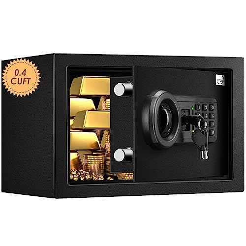 Tenamic Safe Box 0.4 Cuft Fireproof, Waterproof, Keypad Small Cabinet Lock Box, Solid Alloy Steel Office Hotel Home Mini Safe, Black