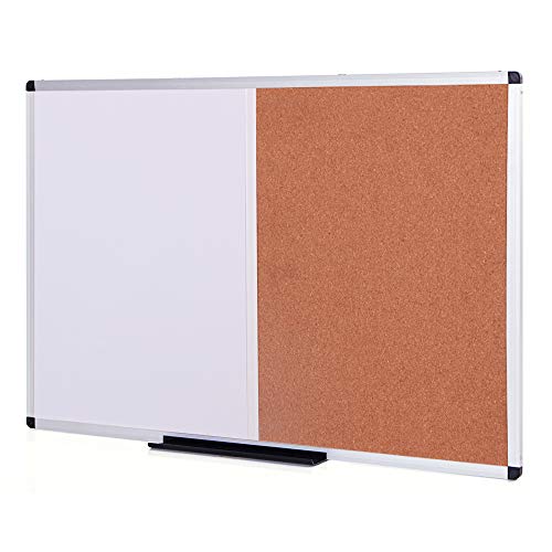 VIZ-PRO Magnetic White & Cork Board Combo 36 x 24 Inches Wall Mountable