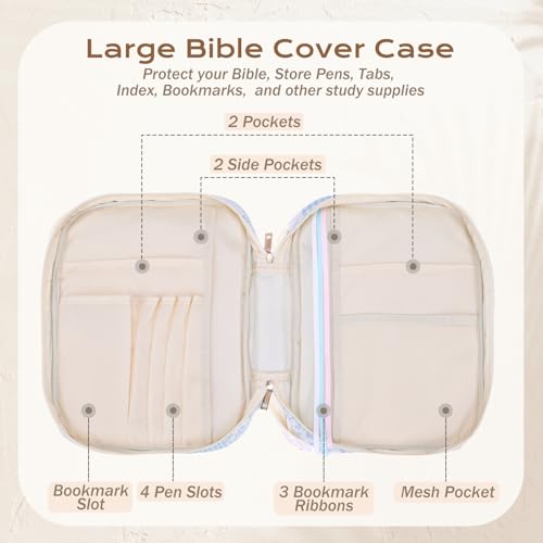 Blue Patchwork Bible Cover Case for Women with Study Supplies - XKDOUS