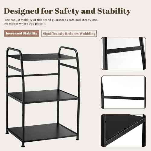 Printer Stand - Large 3 Tier Printer Table with Adjustable Storage Shelf - Rolling Cart with Wheels -Stable Desk for Home Office Use (Black)