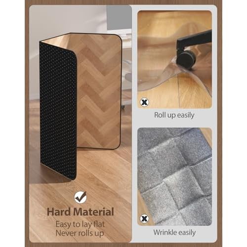 Blvornl Desk Chair Mat for Hardwood Floor, 47" x 60" Wood Grain Office Chair Mat for Rolling Chairs, Anti Slip Computer Chair Mats for Hard Floors, Heavy Duty Carpeted Protector Rug for Home Office