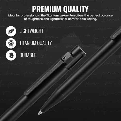 Titanium Bolt Action Pen ? Refillable Fine Tip 0.5mm Ballpoint, Matte Black Sandblasted Finish, Durable EDC Writing Pen with Pocket Clip, Gift Box Included