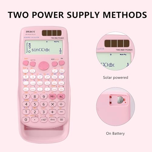 IPEROT Pink Solar Scientific Calculator 417 Functions - Dual Power