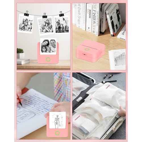 8 Rolls Mini Sticker Printer Portable Label Photo Maker Pocket Machine with 800Pcs Stickers Inkless Thermal Bluetooth Stickers Printer for Study Gift Photos DIY Creation List Work